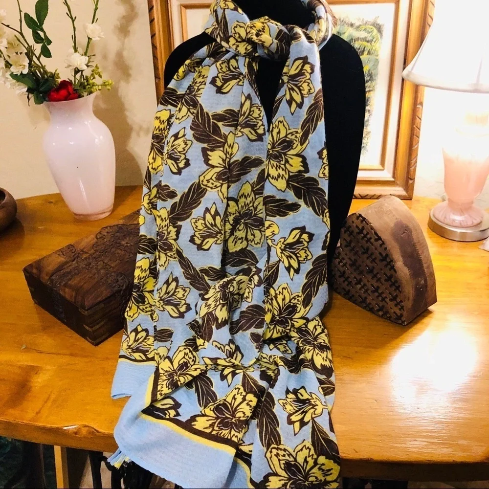 Long Blue & Yellow Floral Scarf